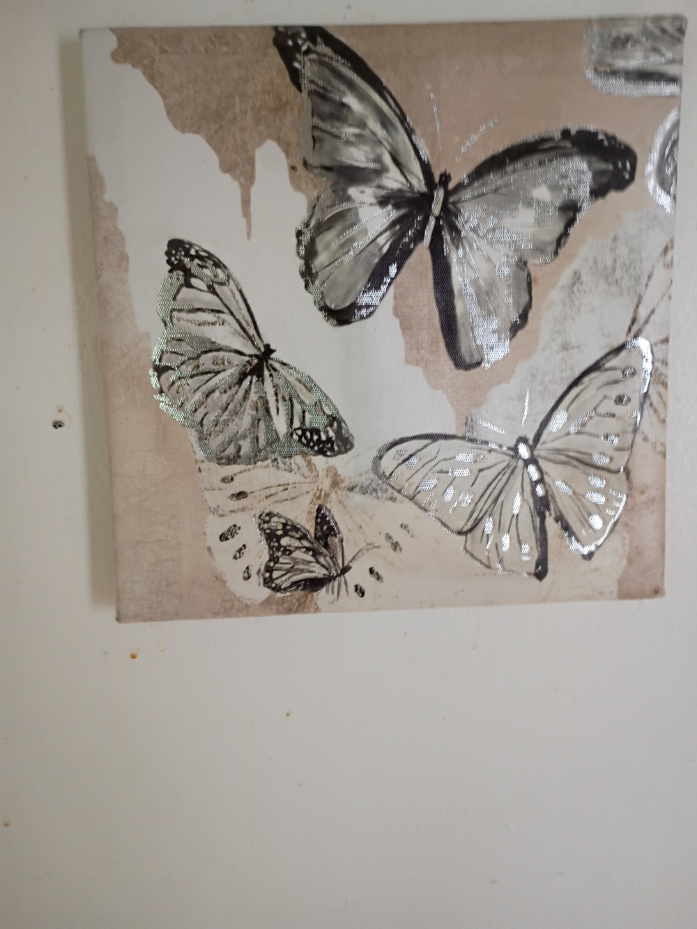 Source Unknown Silver and Beige Butterfly Wall Art 2 Pics in bundle.